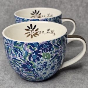 Lilly Pulitzer Floral Ceramic Mug Set – Blue &‎ Green, Coffee/Tea Cups 12oz